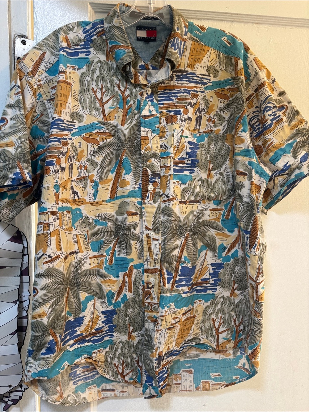 Tommy Hilfiger Casual Tropical Print Button-Down - Teal/Beige/Blue